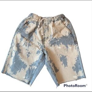 New Zara Tie Dye Bleached Denim Jean shorts High Rise Blue White Size S